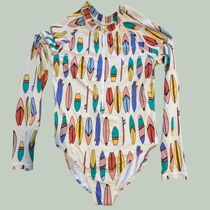 Hanna Andersson Hang‎ Ten Surfboard Rashguard Swimsuit Girls Size 12 150cm